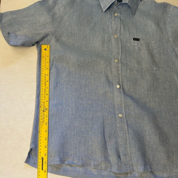 Faconnable light Blue 100% linen Casual Button Down mens Shirt Sz-L. E18 - Picture 9 of 10